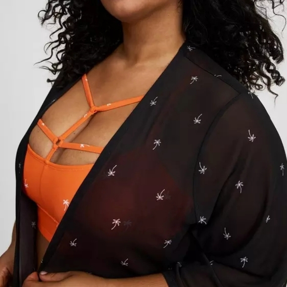 Torrid Mesh CoverUp Kimoni Black Palm Trees 0X - Picture 3 of 6